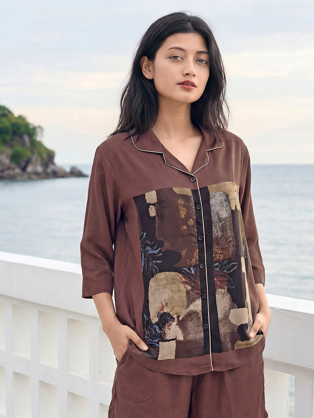 Stone Canvas Satin Night Co-ord Set