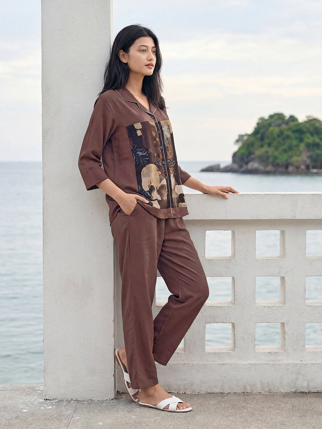 Stone Canvas Satin Night Co-ord Set