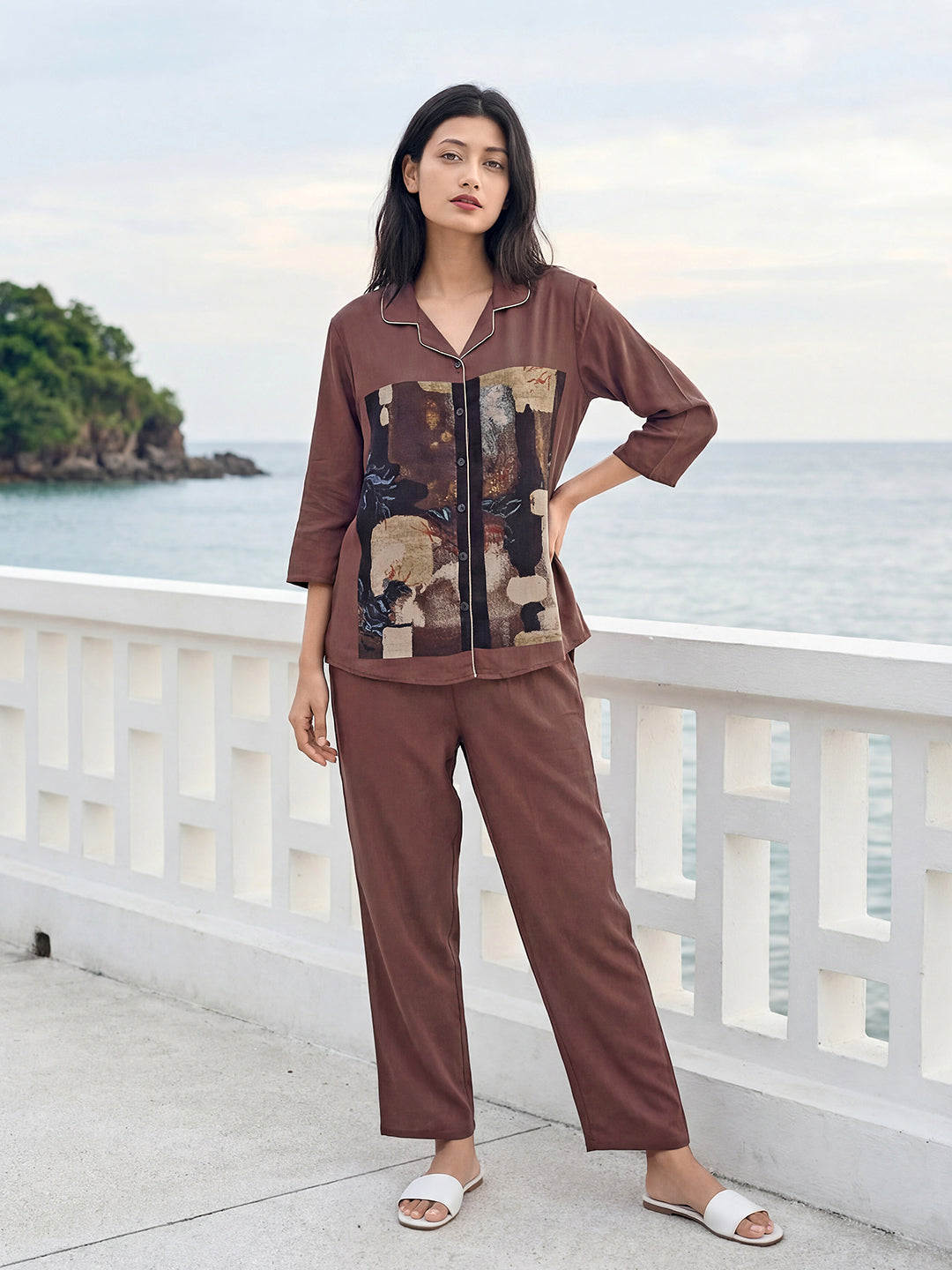 Stone Canvas Satin Night Co-ord Set