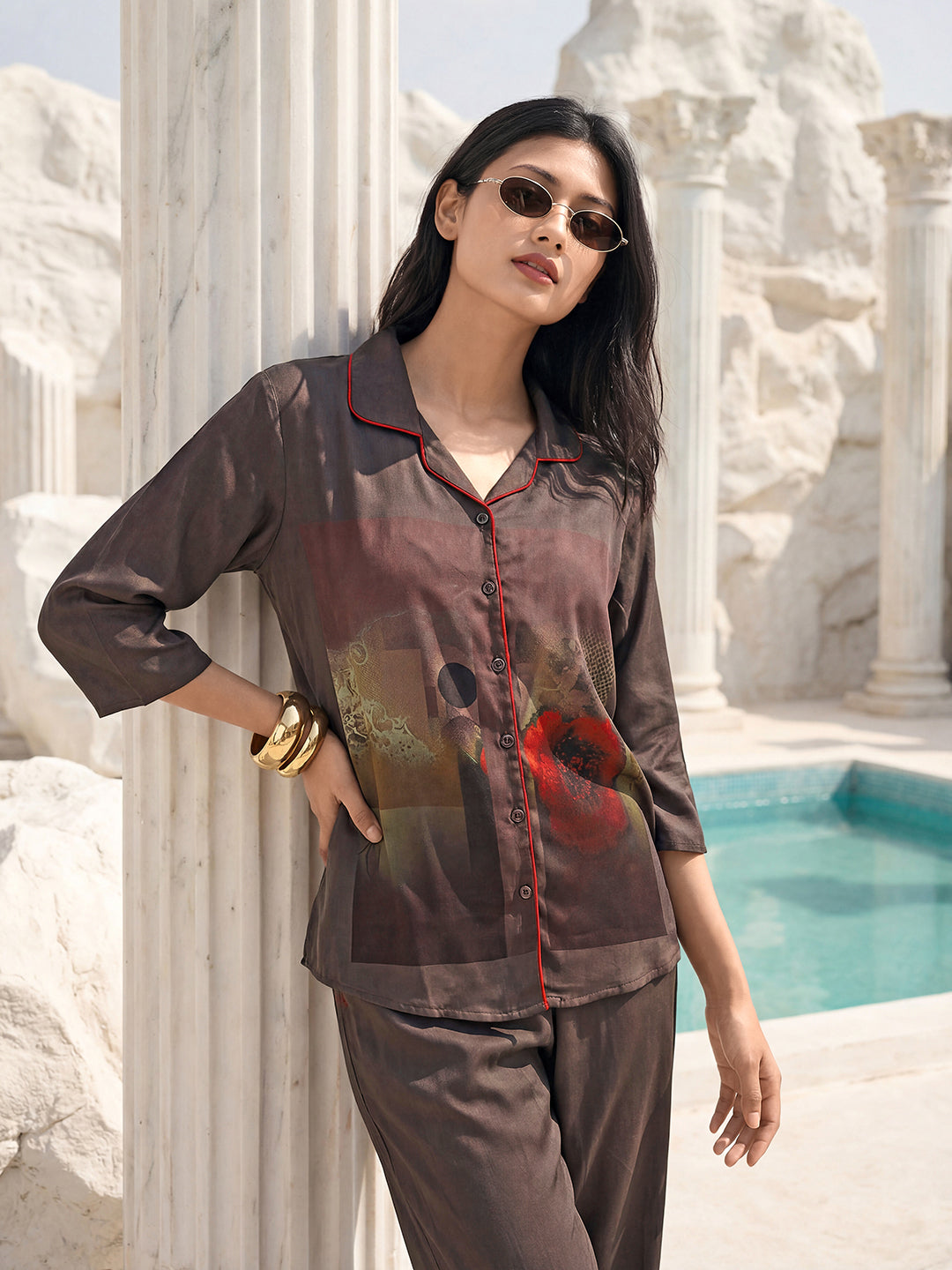 Rouge Frame Satin Night Co-ord Set
