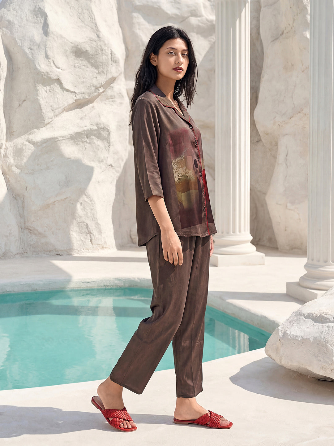Rouge Frame Satin Night Co-ord Set