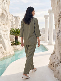 Olive Mosaic Satin Night Co-ord Set