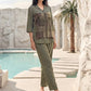 Olive Mosaic Satin Night Co-ord Set
