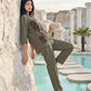 Olive Mosaic Satin Night Co-ord Set