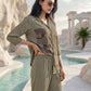 Olive Mosaic Satin Night Co-ord Set