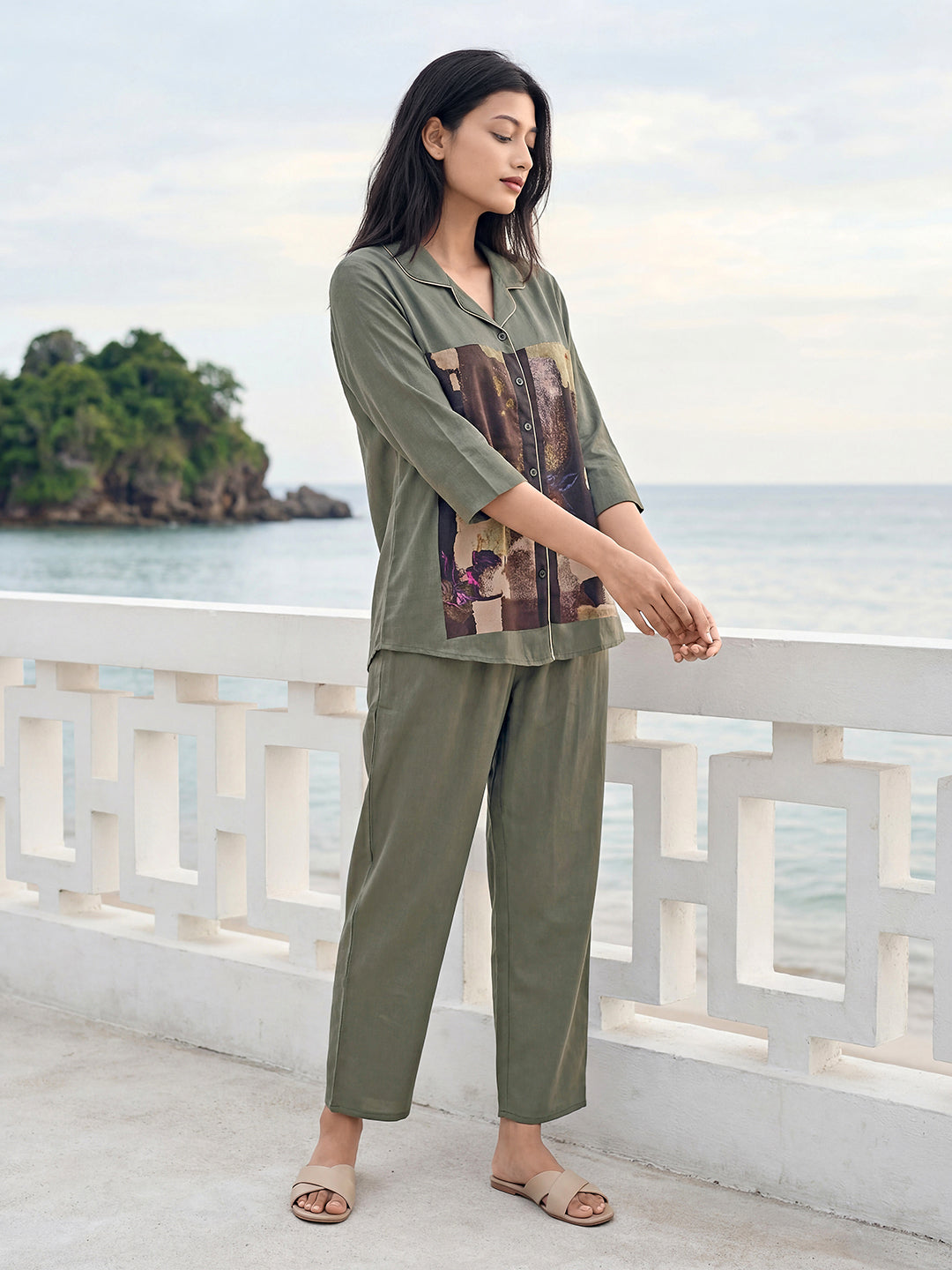 Stone Canvas Satin Night Co-ord Set