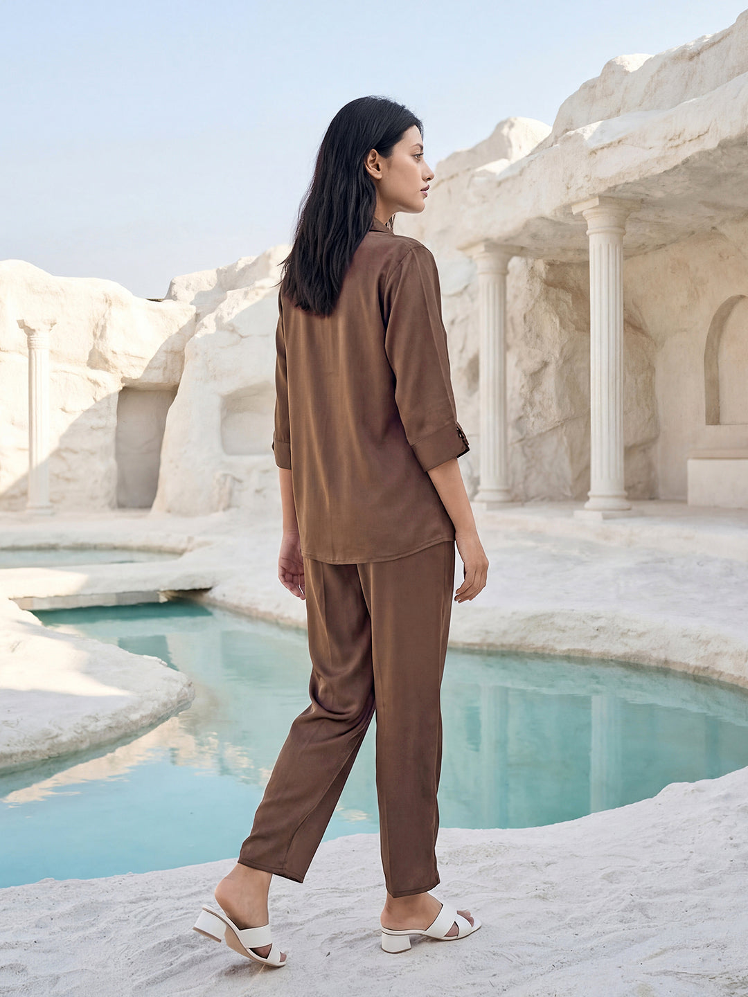 Rust Matrix Satin Night Co-ord Set