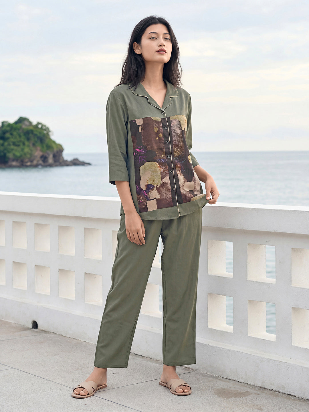 Stone Canvas Satin Night Co-ord Set