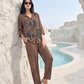 Rust Matrix Satin Night Co-ord Set