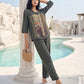 Rose Panel Satin Night Co-ord Set