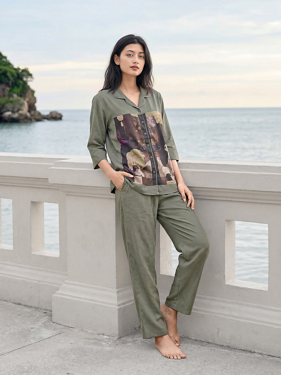 Stone Canvas Satin Night Co-ord Set