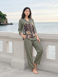Stone Canvas Satin Night Co-ord Set