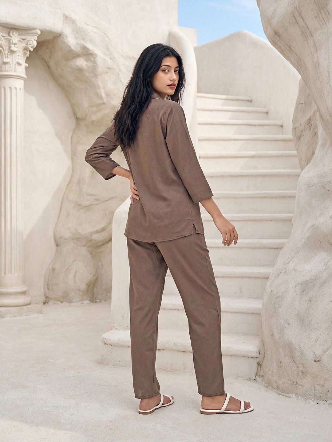 Olive Mosaic Satin Night Co-ord Set