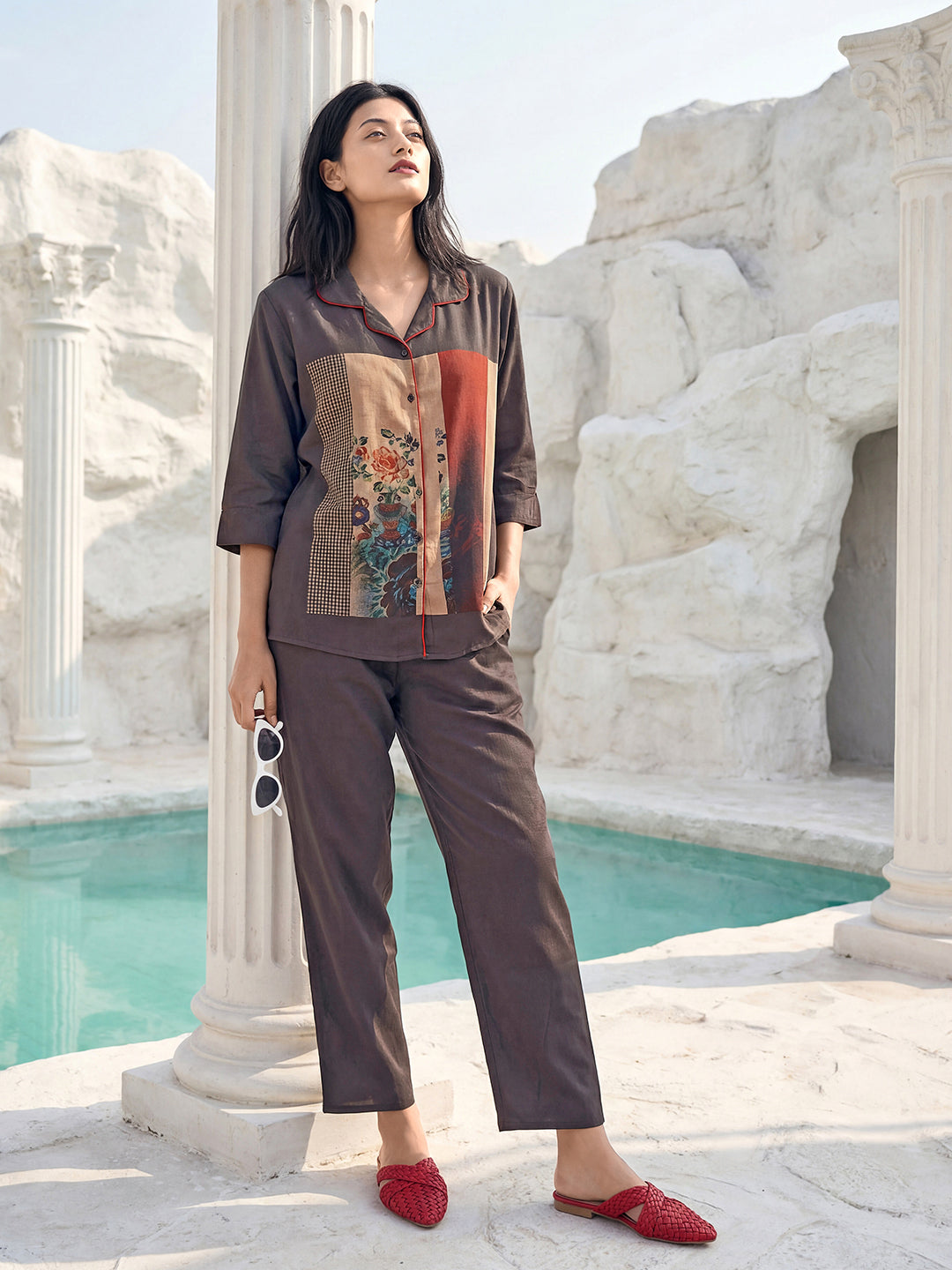 Rose Panel Satin Night Co-ord Set
