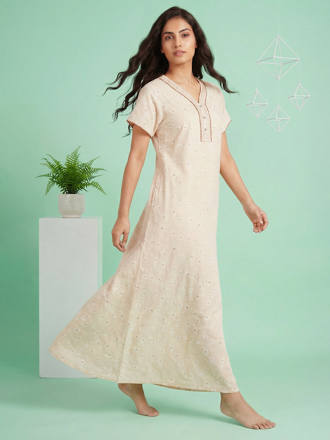 Alpine - Elegant Printed Maxi Nightdress