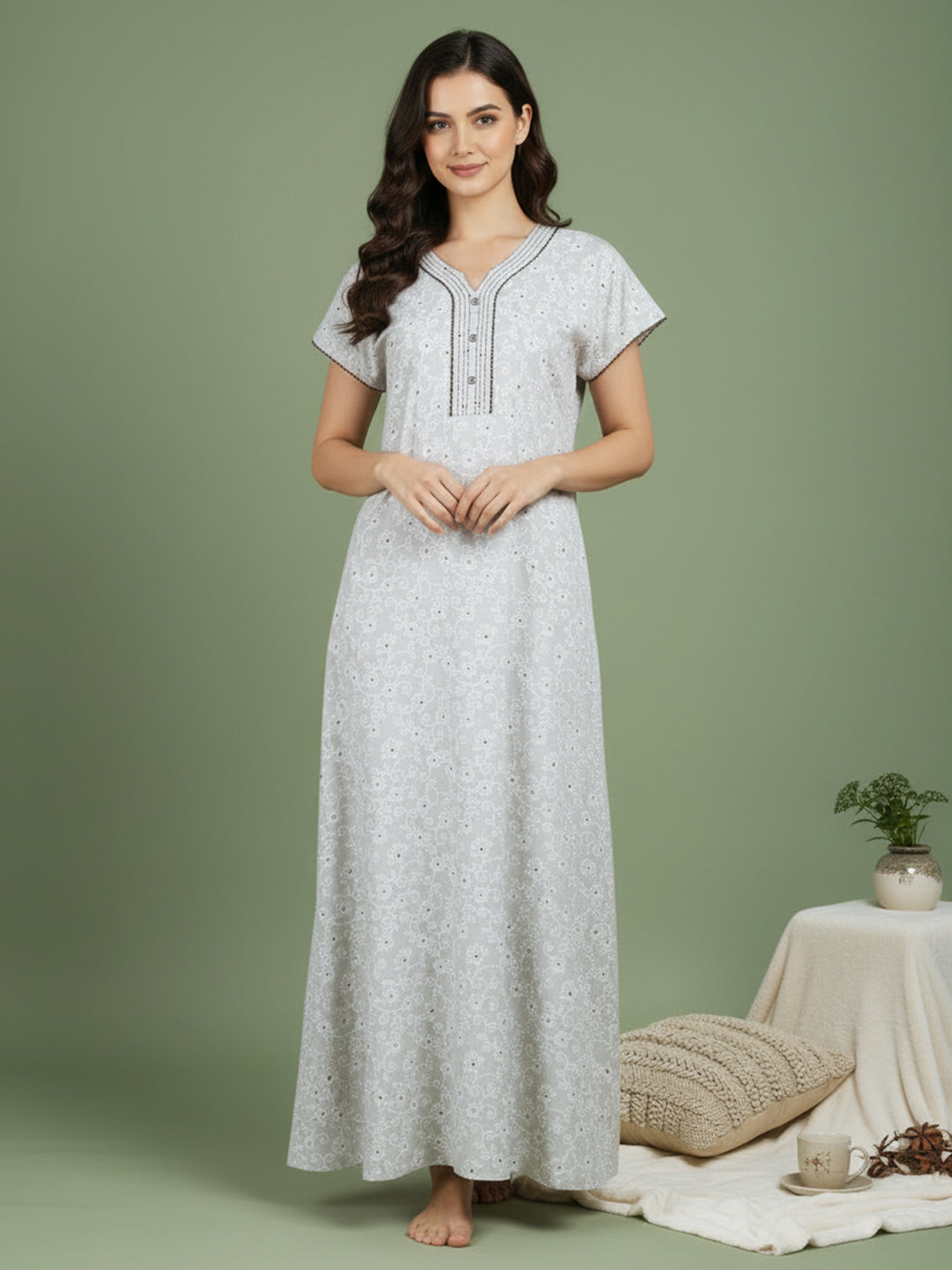 Alpine - Elegant Printed Maxi Nightdress