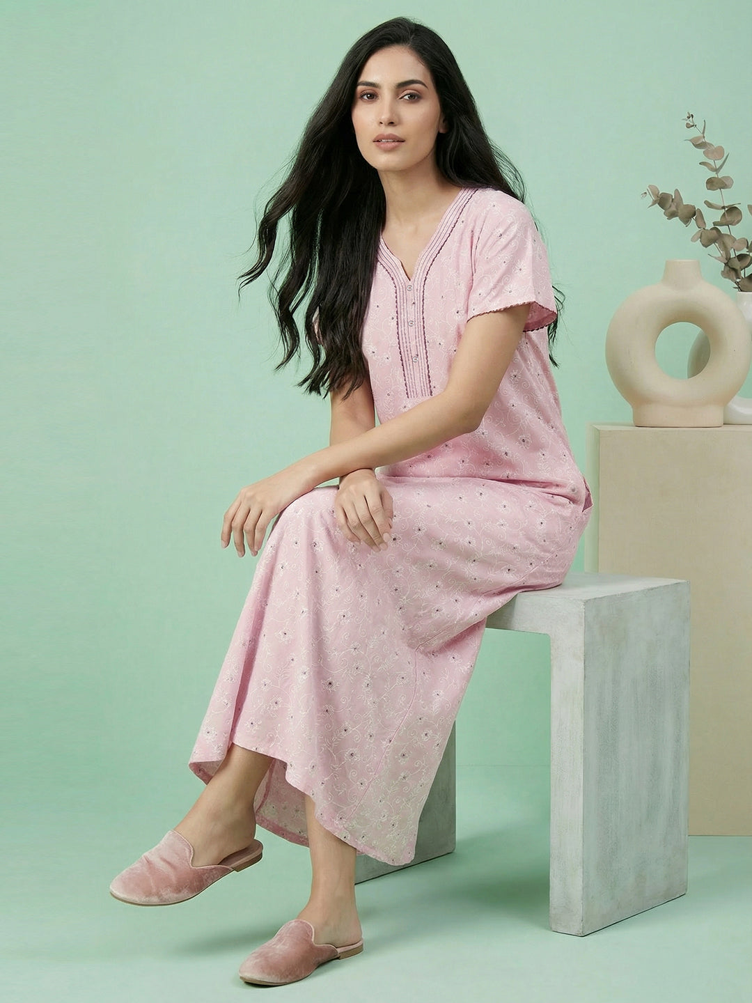 Alpine - Elegant Printed Maxi Nightdress